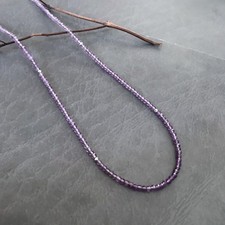 2-3MM Amethyst Faceted Round Gemstone Beads February Birthstone Necklaces 18''
