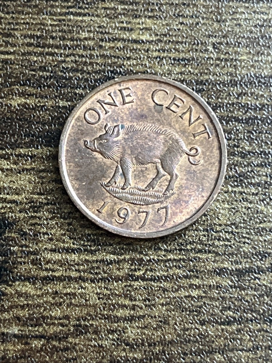 1977 Bermuda Bermudian 1 One Cent Elizabeth II Wild Boar Actual