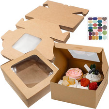 Bakery Boxes Mini Cake Boxes Pie Boxes 4In Brown Kraft Box with PVC Window and 2