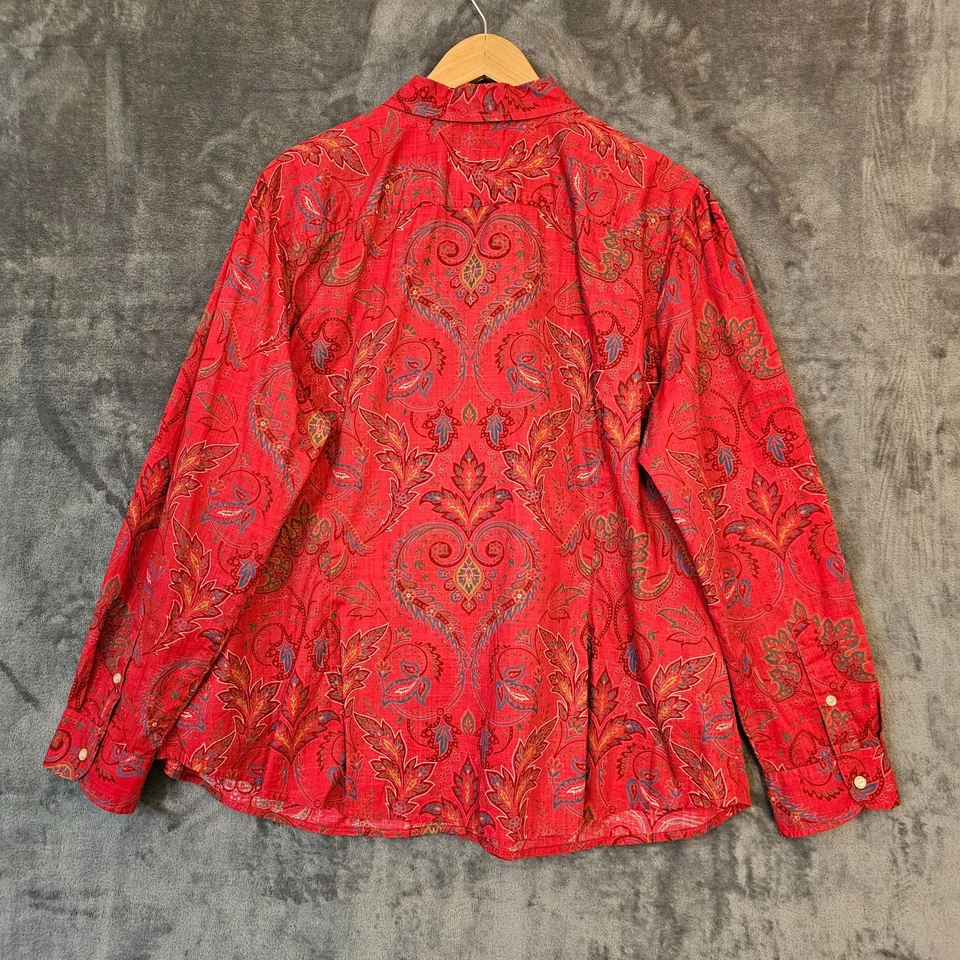 Ralph Lauren Jeans Co Paisley Volantes Top Para Mujer 3X Rojo Abotonado Western Boho Foto 3 de 4