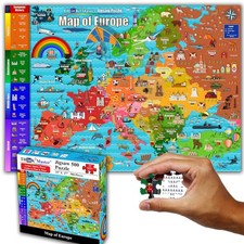 Colorful Map of Europe 500 Pieces Jigsaw Puzzle with Very Large Pieces for 13...
