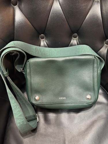 LOEWE Loewe Military Messenger Bag XS Green Leather