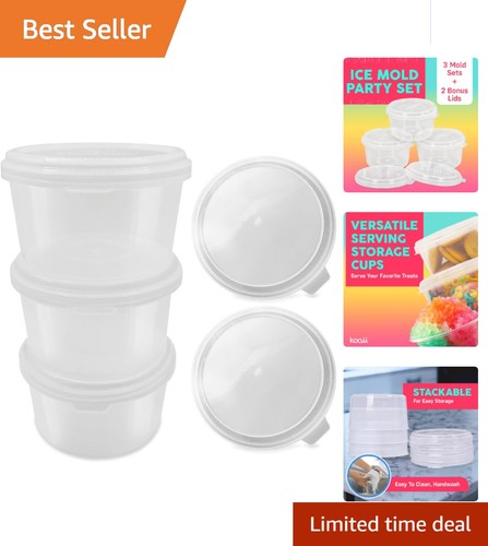 Confezione 3 Stampi Ghiaccio Rasato Senza BPA con Coperchi Impilabili - Perfetti per Coni Neve - Foto 1 di 8