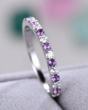Natural Amethyst Half Eternity Wedding band, Dainty Half Band, Anniversary Gift