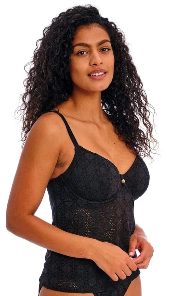 Tankini Freya 38DDD Negro Crochet Sumunge Natación Top Nomad Nights Cuello en V Foto 3 de 4
