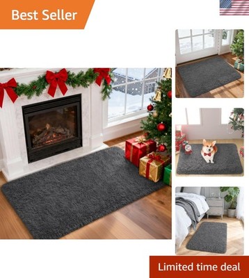 Luxurious 2x3 Dark Grey Plush Throw Rug for Living Room and Bedroom Decor