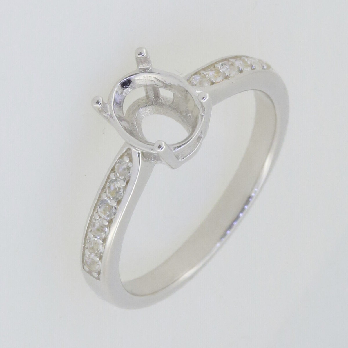 Sterling Silver Semi Mount Ring Setting Oval OV 8X6mm White Topaz