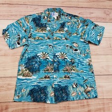 VINTAGE RJC Shirt Mens Medium Blue Outdoor Button Up Hawaiian Camp Fish Adult