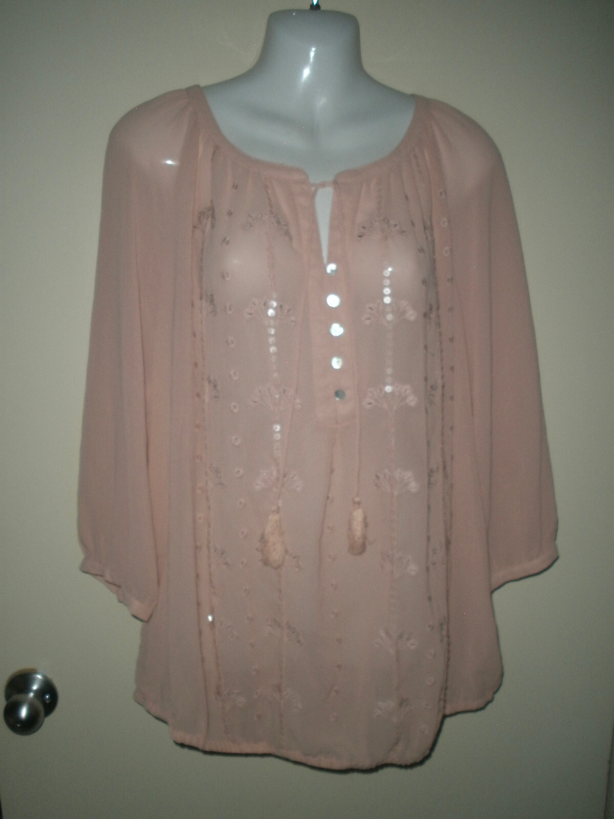 Boho Sheer Pink Blouse with Beads & Sequins - Lane Bryant Size 14/16 Womens Top
