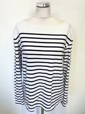 SEASALT SAILOR SHIRT WHITE & NAVY STRIPED BOAT NECK LONG SLEEVED TOP SIZE 14