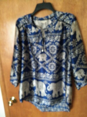 Used Tunic Top womens tunic top size large used Blue Elephant Yoke Front Tunic Antilia ...