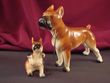 Vintage Dog Lot BOXER Figurine Mama w Pup Puppy on Chain Japan Mama 4 1/2"T BMP1