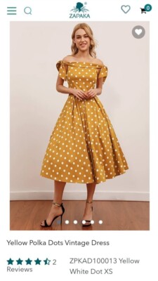 1950s Vintage Swing dress Polka dot, Gold and White, New, Zapaka