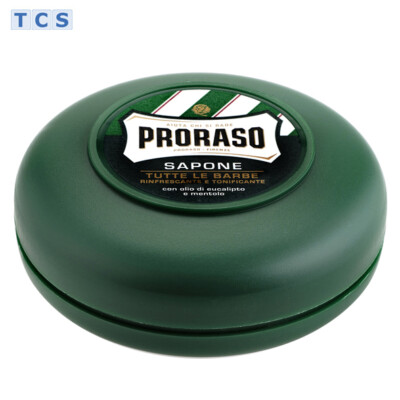 PRORASO Sapone da Barba, Rasierseife erfrischend GRÜN mit Menthol, 75 ml