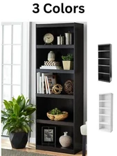 71 In Tall 5 Shelf Wood Bookcase Adjustable Wide Book Bookshelf Storage Shelving