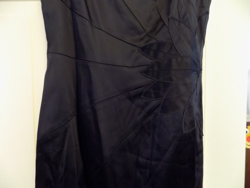 Suzi Chen by Maggie Boutique Navy Blue Satin Dress Flower Gathered side 10 EUC - Picture 3 of 13