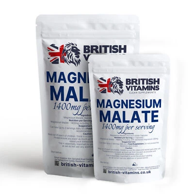 Magnesium Malate Anhydrous 1400mg serving contains 20% elemental Magnesium Vegan
