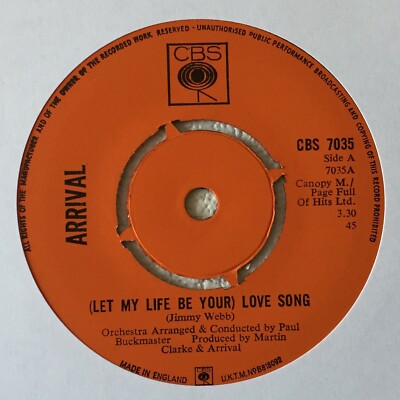 [JIMMY WEBB] ARRIVAL~(LET MY LIFE BE YOUR) LOVE SONG~UK VINYL 7'' SINGLE [Ref.2]