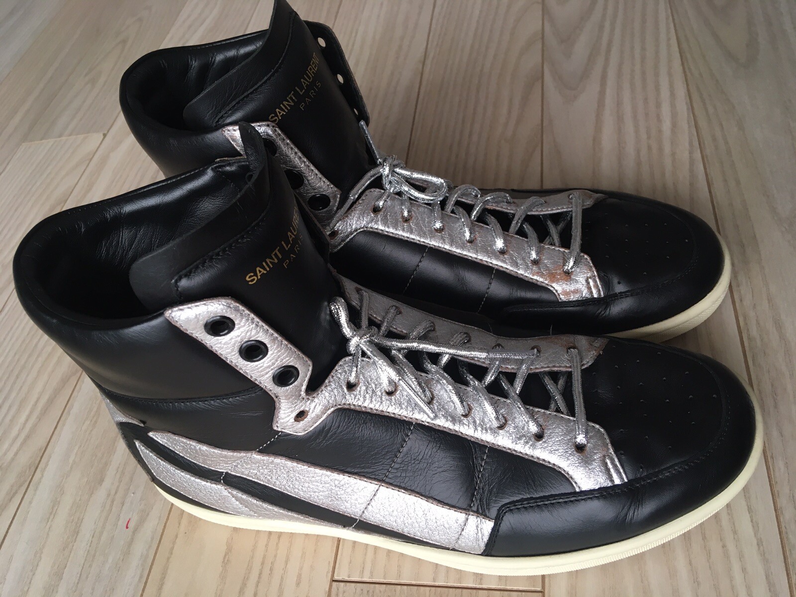 Top alto YSL Saint Laurent nero argento in pelle Star SL 36H 418044 taglia EU 39