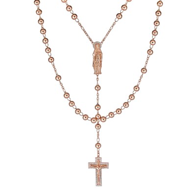 MOISSANITE Rosary Beads Necklace 14k Rose Gold Plated 925