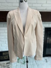 Trouv  Women's Silk Open Front Blazer Jacket Beige Size S