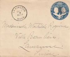 USA: Postal stationery envelope Lexington to Switzerland 1893. Arr.canc.