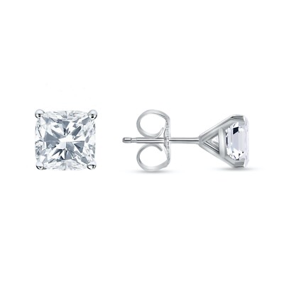 3 Ct Cushion Lab Created Diamond Earrings Studs Real 14K White Gold Martini Push