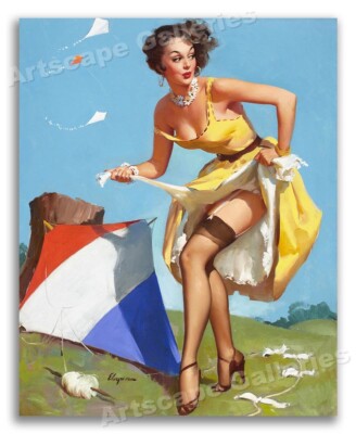 1950s Gil Elvgren PinUp Girl Kite Flying Poster ''The Final Touch'' - 11x14