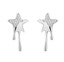 Women Silver Gold Plated Micro Pave CZ Star Ear Stud Earrings PE28