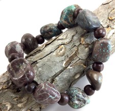 Blue Turquoise Bracelet Rough Nugget Beads Stretch Healing Gemstone Kingman