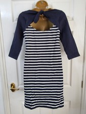 Oliver Bonas Dress Sz 6 Navy Blue & White Nautical Stripe Tunic Jersey Tie Back