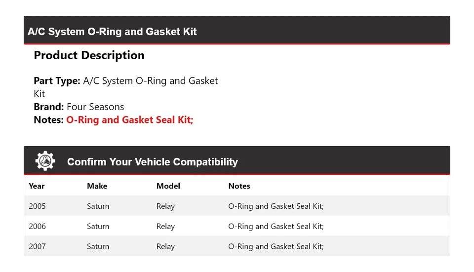 Para 2005-2007 Saturn Relay A/C System O-Ring e kit de junta 4 estações 2006 - Imagem 2 de 4