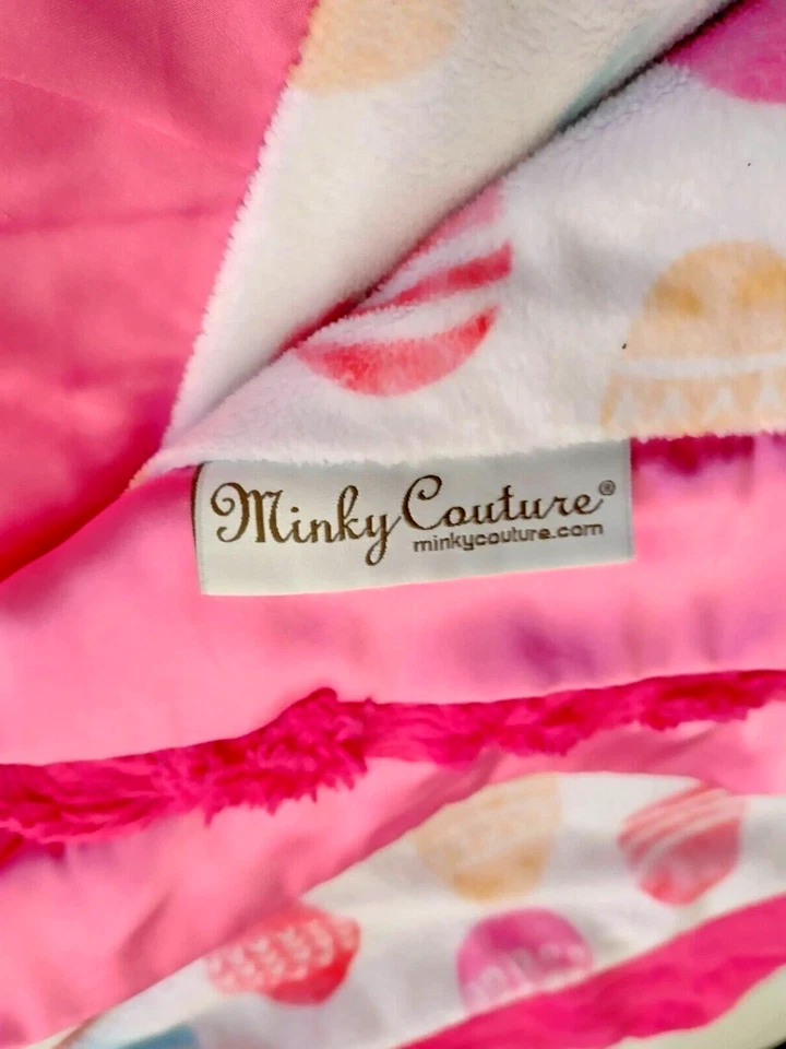 Minky Couture Easter Egg Pink Ruffled Satin Blanket Big 35x 48 Girls Plush - Image 3 of 4