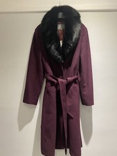 Jaeger Belt Wrap Removable Fur Collar Plum 50% Wool Coat Size 14