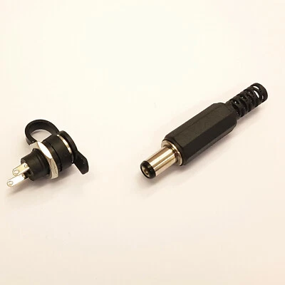 P2G 2.1MM x 5.5MM DC PLUG & MATCHING SOCKET PANEL MOUNT DC JACKS + DUST COVERS