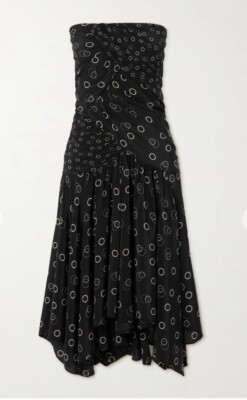 Isabel Marant Calliope Strapless Ruched Printed Silk Midi Dress Size 42 RRP$2235