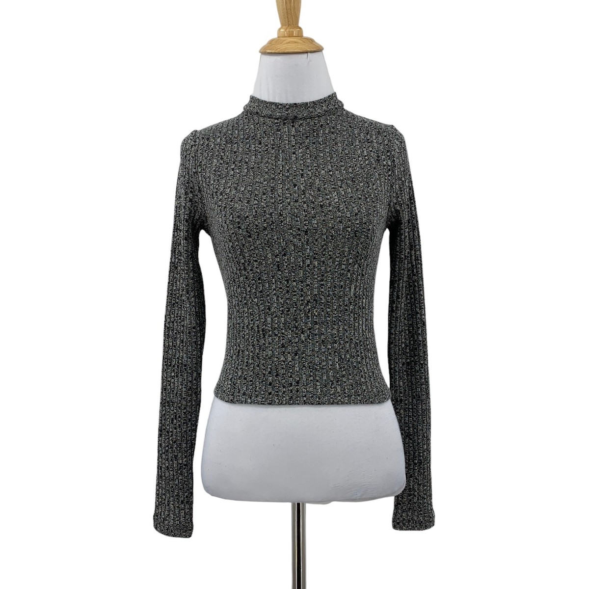 Express One Eleven Sweater Womens S Small Ribbed Cropped Marled Knit Mock  Neck