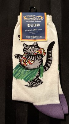 Rare B. Kliban Hula Cat Graphic Cotton Crew Socks Crazy Shirts Hawaii Socksmith