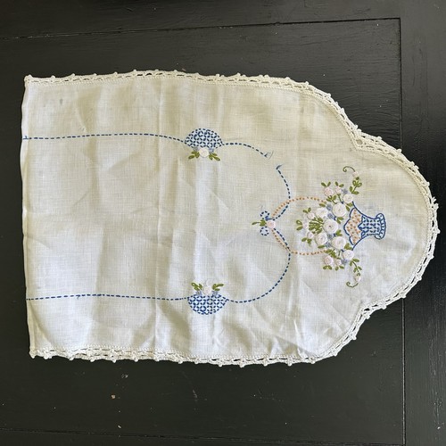 Vintage Leinen 2er Set bestickt Tischläufer und Kommode Schal Korb Design - Bild 5 von 11
