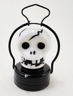 Vtg Halloween Skull Skeleton Light Lantern Milk Glass Tin Hong Kong Toy Lamp
