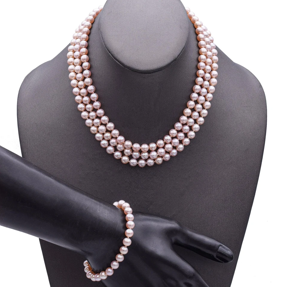 Vintage White Gold Diamond Bow Pearl Necklace and Bracelet Set - Image 3 of 4