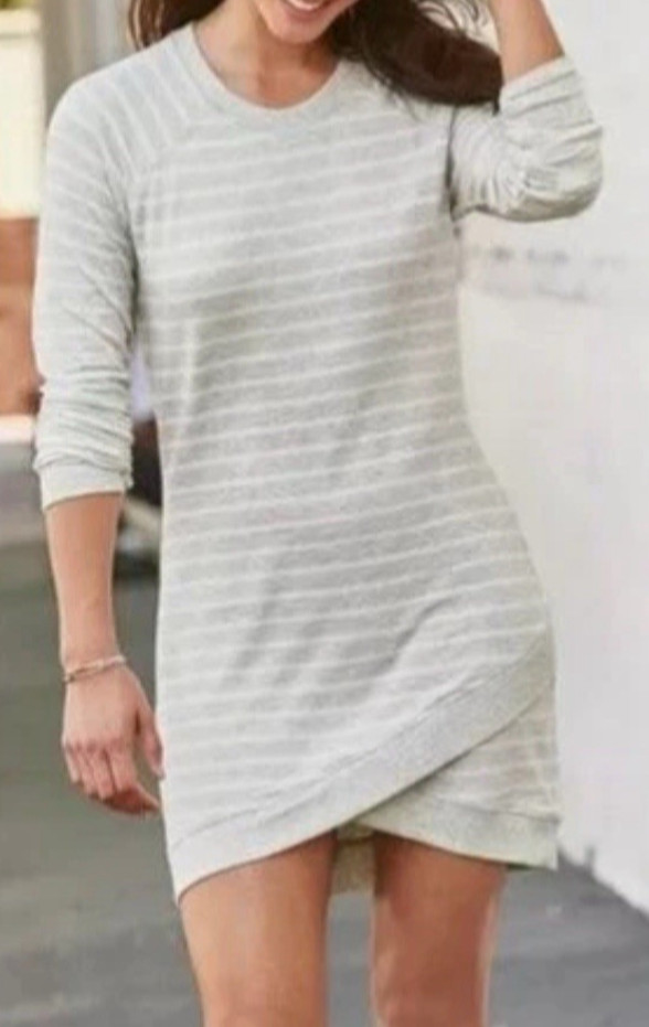 ATHLETA Womens Dress Criss Cross Mini Sweatshirt Gray Stripe Athleisure Size S