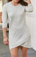 ATHLETA Womens Dress Criss Cross Mini Sweatshirt Gray Stripe Athleisure Size S
