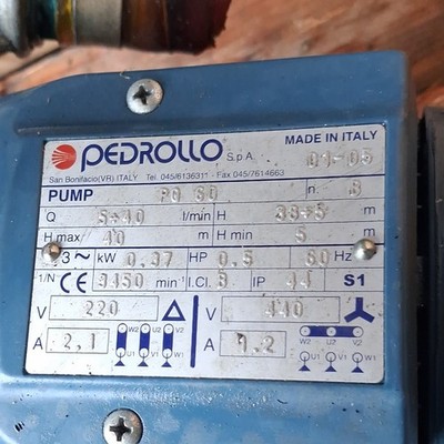 Pedrollo PQ 80 Water Pump 0.5 HP 0.37 kW 3-Phase 220V 40m Head **FREE SHIPPING**
