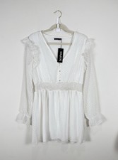New Boohoo Womens Size 10 Ivory Belted Skater Dress Lined NWT