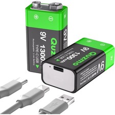 2-Pack Rechargeable 9 Volt Lithium-ion Batteries, 1300mAh Long Lasting Power,...