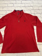 Polo Ralph Lauren Boys Sweater Large 14-16 Red 100 1/4 Zip Pullover