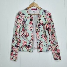 Boohoo Floral Pastel Bomber Jacket Women's Size 12 Open Front Casual Wear