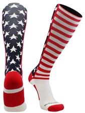 MadSportsStuff Made in USA American Flag Over the Calf Medium, Navy/Red/White