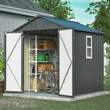 6'x6' Metal Outdoor Storage Shed Heavy Duty Garden Shed w/ Floor Kit & Window